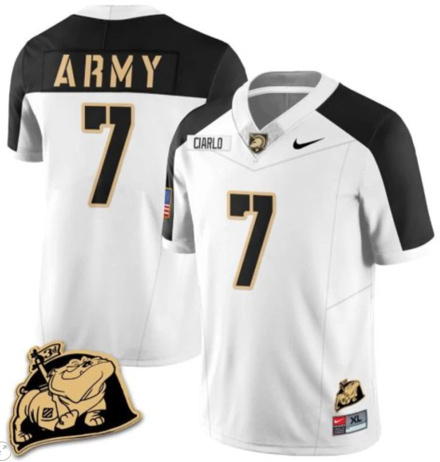 Jimmy Ciarlo Jersey #7 Army Black Knights Jersey Rocky The Bulldog Patch Vapor Limited College Football Stitched White Alternate by My Store