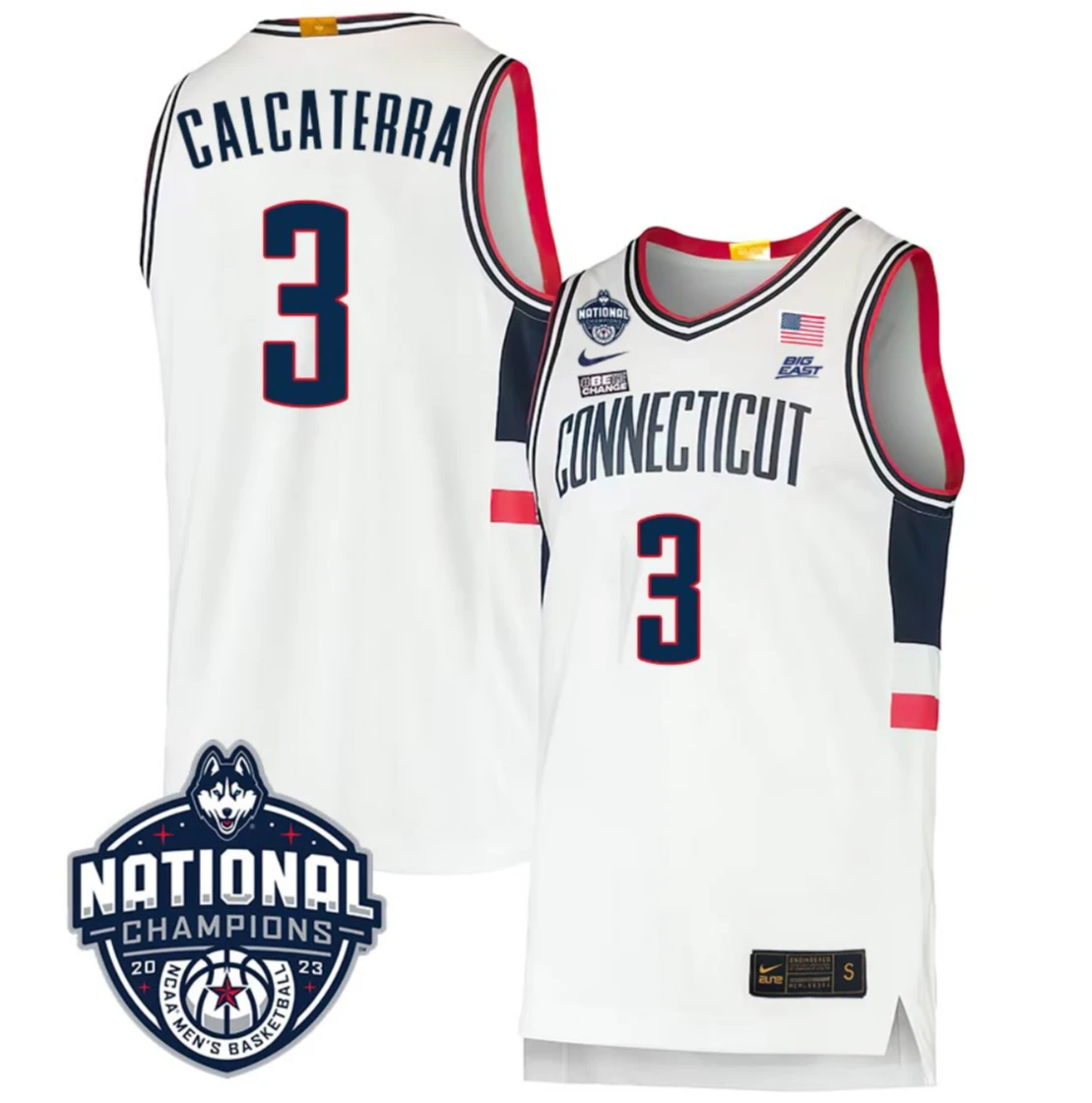 Joey Calcaterra Jersey #3 UConn Huskies 2023 National Champions College Basketball by My store basketball