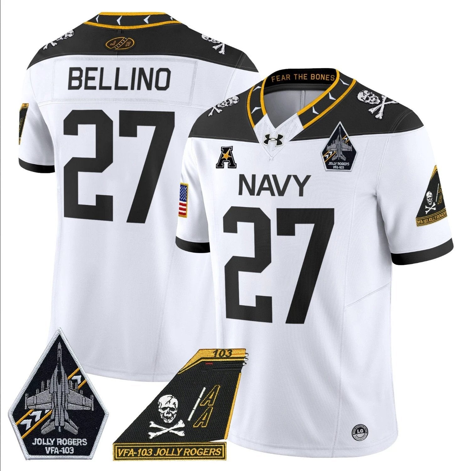 Joe Bellino Jersey #27 Navy Midshipmen 2024 Jolly Rogers Patch White by My Store