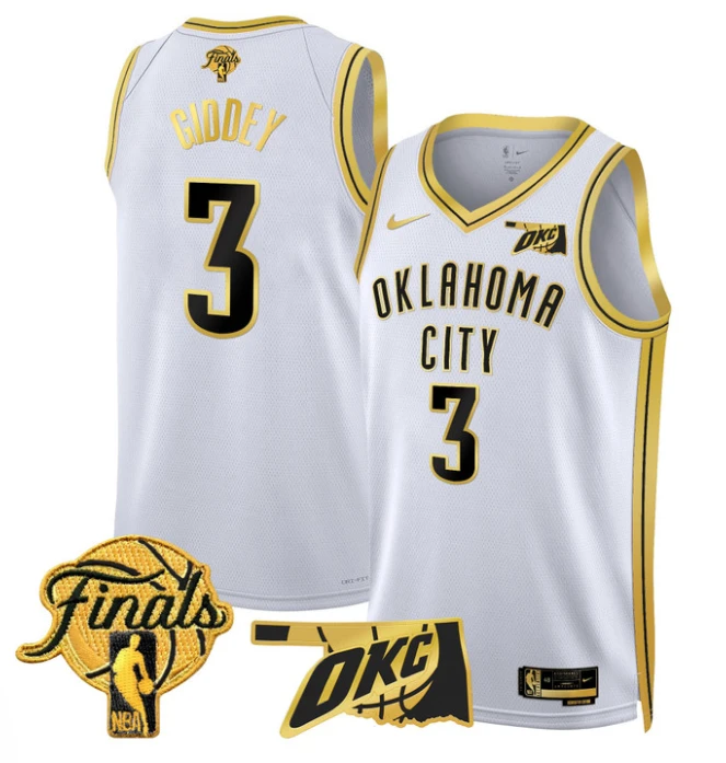 Josh Giddey Jersey # 3 Oklahoma City Thunder 2025 Finals Swingman Stitched White Gold by My store basketball