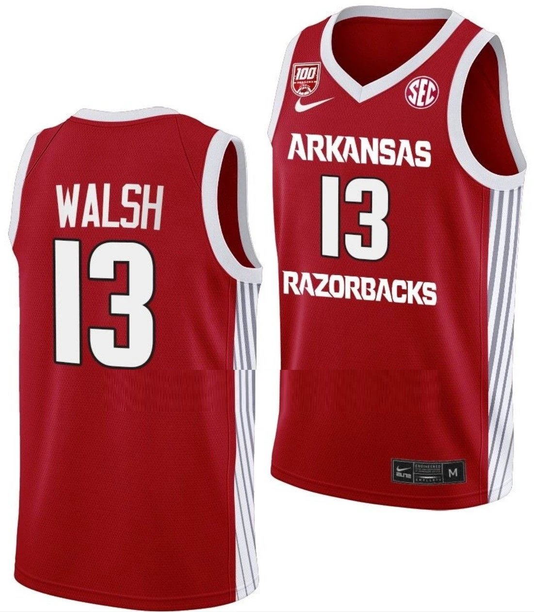 Jordan Walsh Jersey Arkansas Razorbacks College Basketball 100 Season #13 by My store basketball