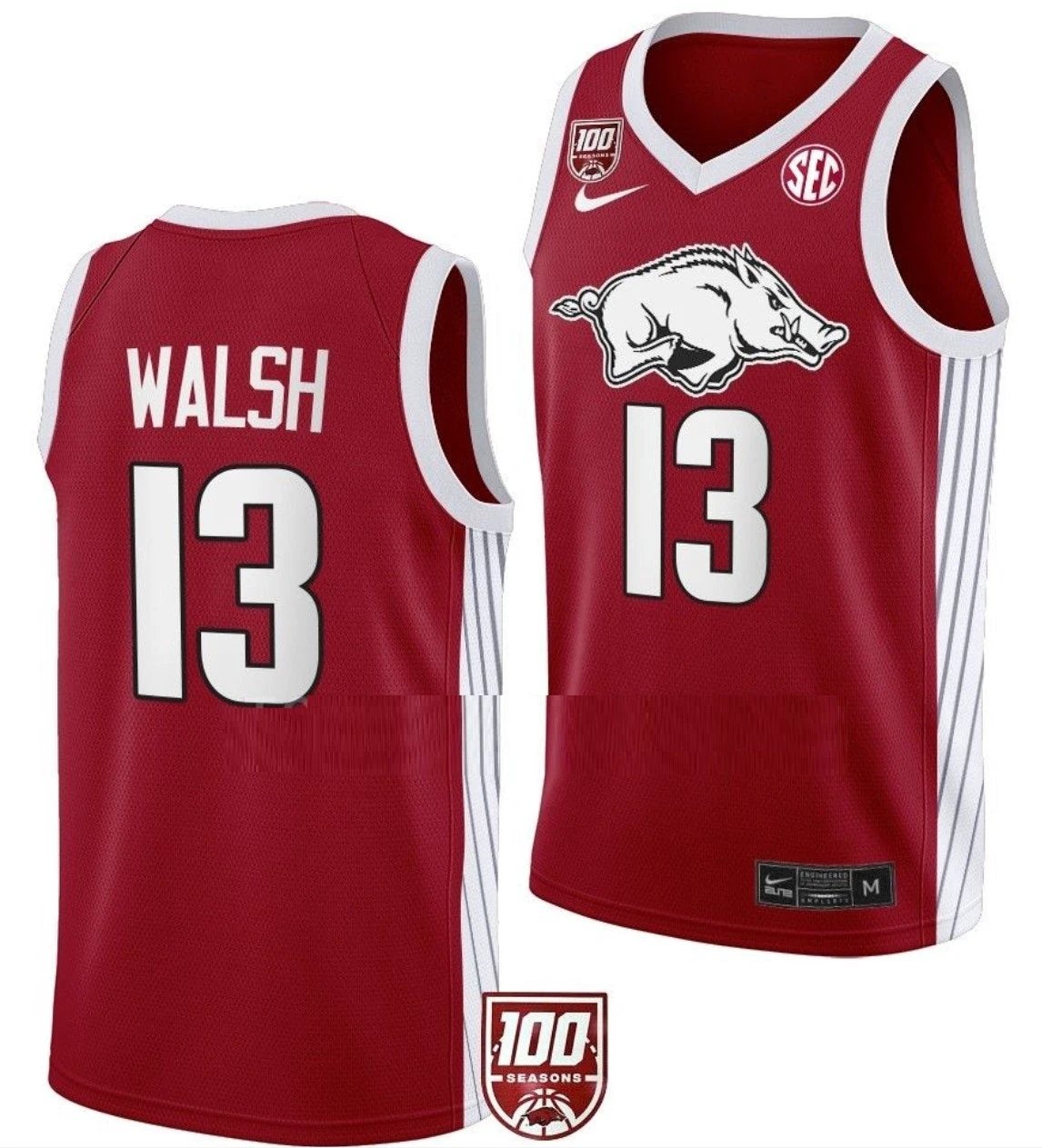Jordan Walsh Jersey Arkansas Razorbacks College Basketball 100 Season #13 by My store basketball