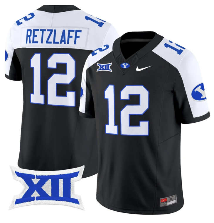 Jake Retzlaff Jersey #12 BYU Cougars Vapor Limited College Football Stitched Black Alternate by My Store