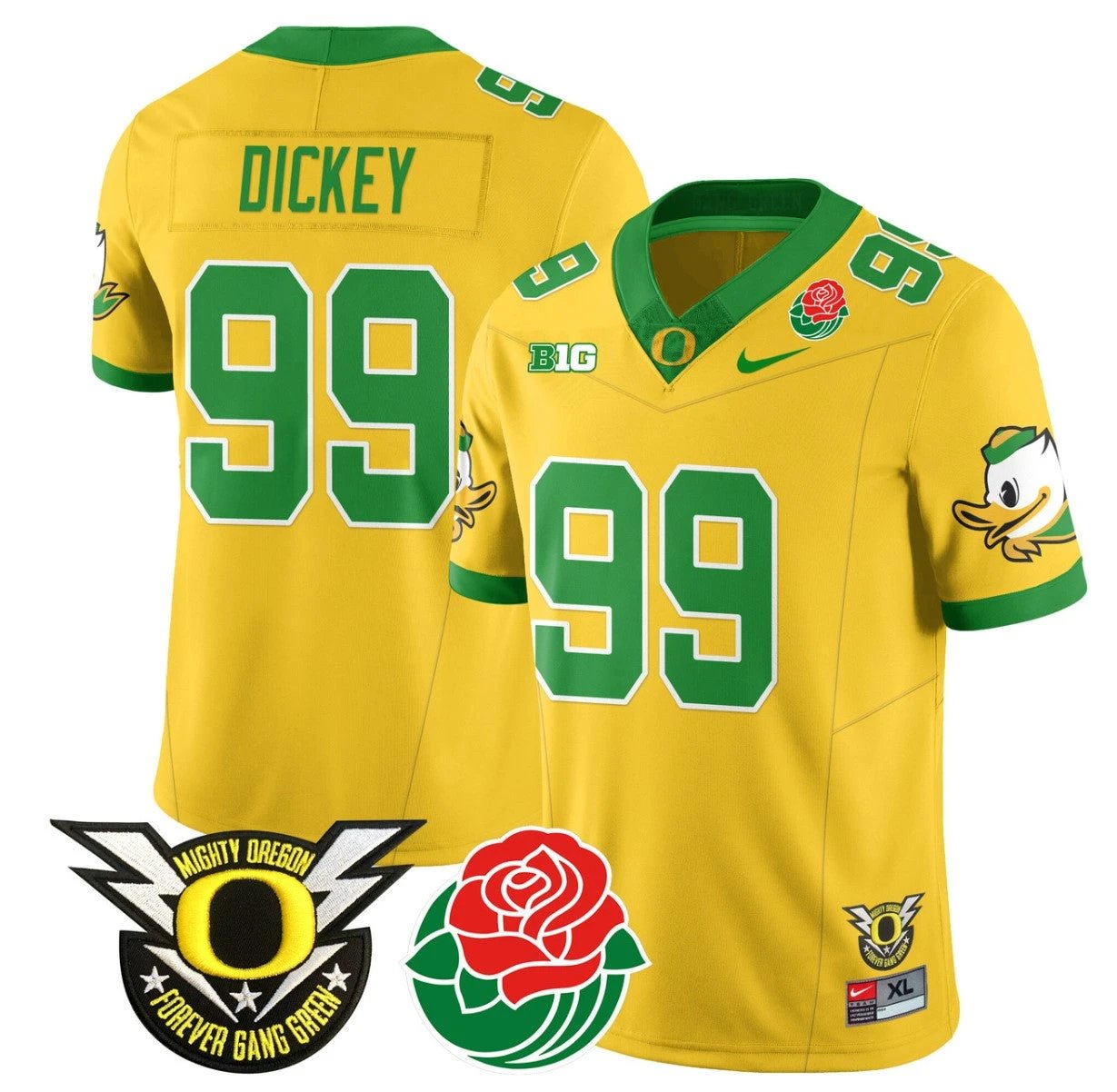 Jurrion Dickey Jersey #99 Oregon Ducks 2024 Rose Bowl Patch N1 Football Yellow by My Store