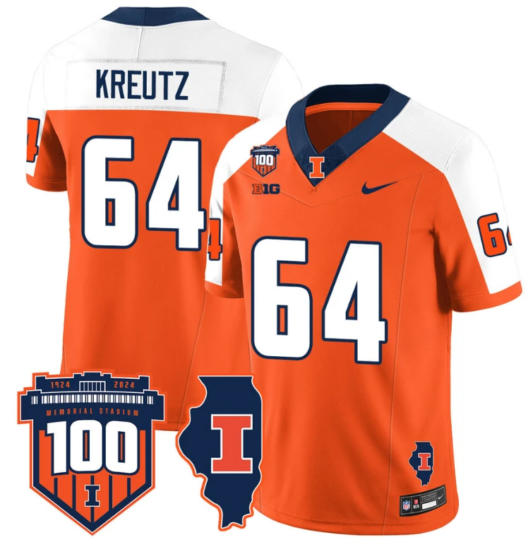 Josh Kreutz Jersey #64 Illinois Fighting Vapor Limited College Football Stitched Orange Alternate by My Store