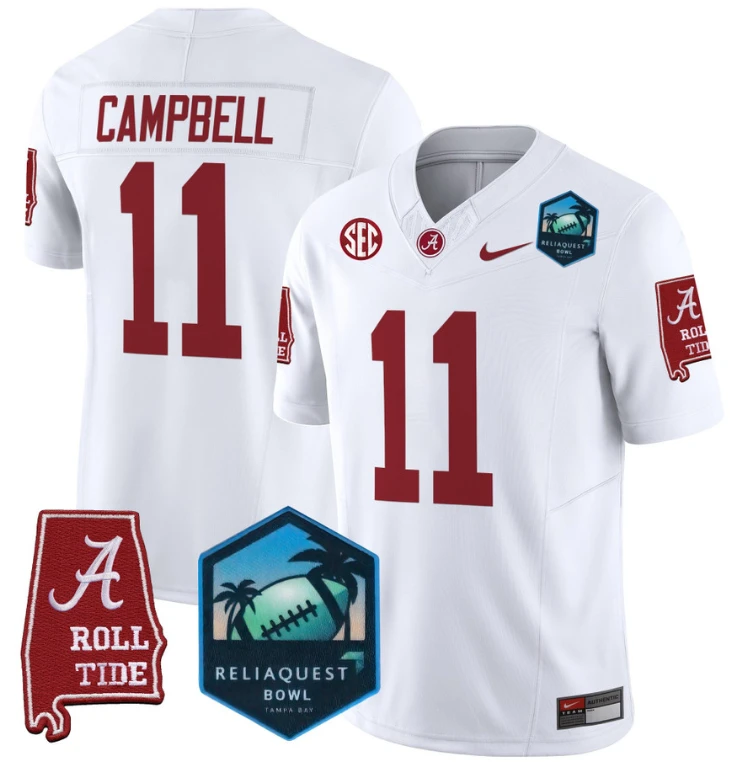 Jihaad Campbell Jersey #11 Alabama Crimson Tide 2025 ReliaQuest Bowl White by My Store