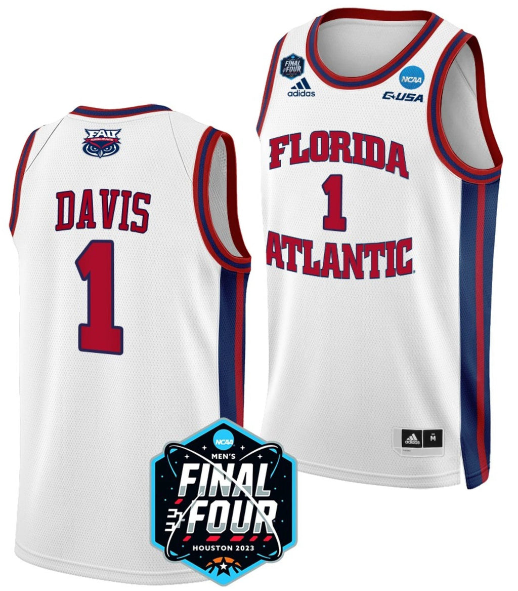 Johnell Davis Jersey FAU Owls College Basketball 2023 NCAA Final Four White #1 by My store basketball