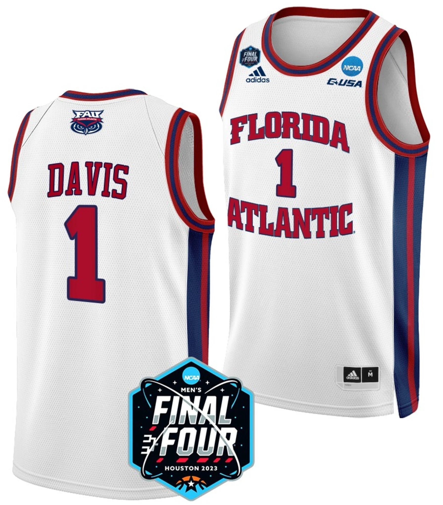 Johnell Davis Jersey FAU Owls College Basketball 2023 NCAA Final Four White #1 by My store basketball