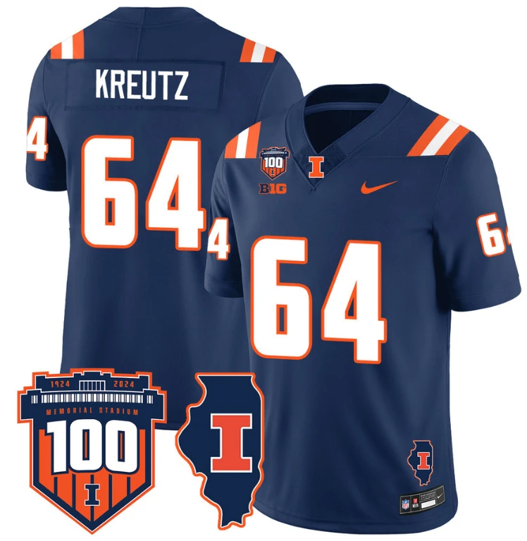 Josh Kreutz Jersey #64 Illinois Fighting Vapor Limited College Football Stitched Navy by My Store