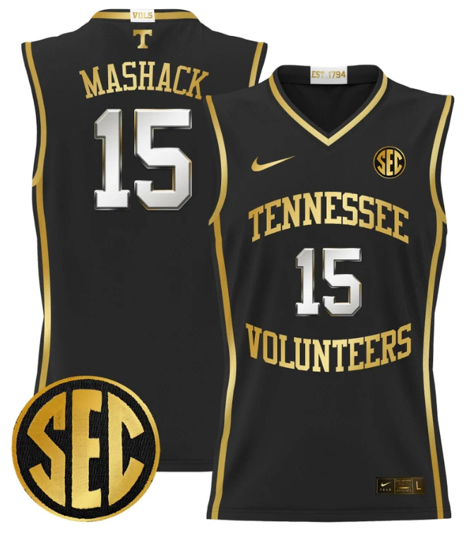 Jahmai Mashack Jersey #15 Tennessee Vols 2024 Lightweight Basketball Black Gold by My store basketball