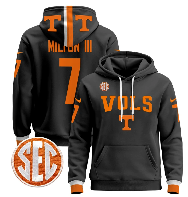 Joe Milton III Hoodie #7 Tennessee Vols 2024 Pullover V3 Stitched Black by Hoodie Pullover