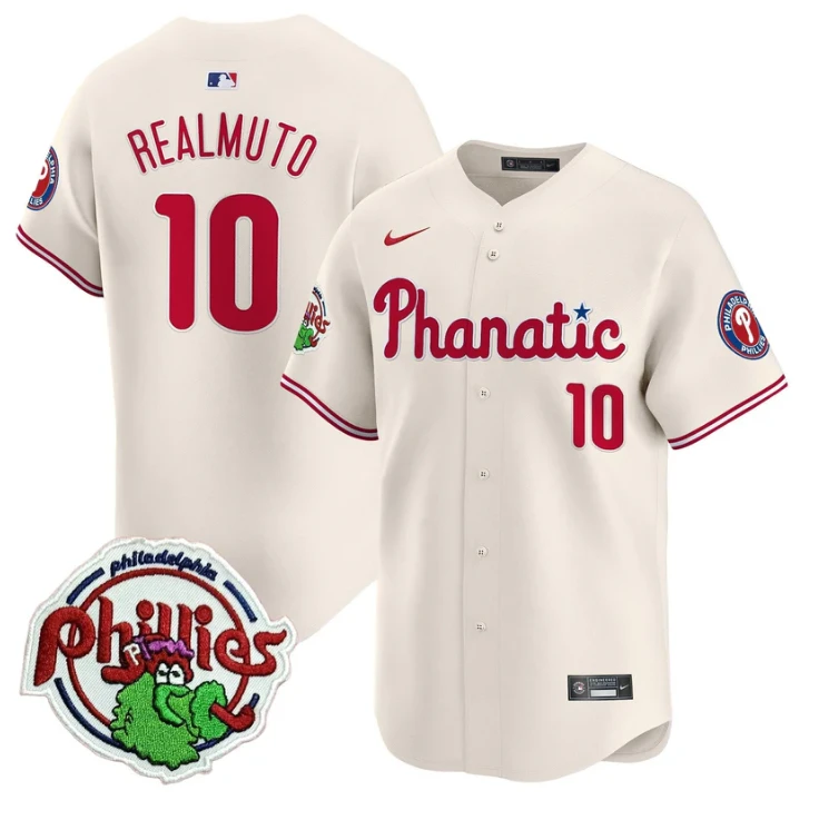 J.T.Realmuto Jersey #10 Phillies Phanatic Patch Vapor Premier Limited Stitched Cream by My Store