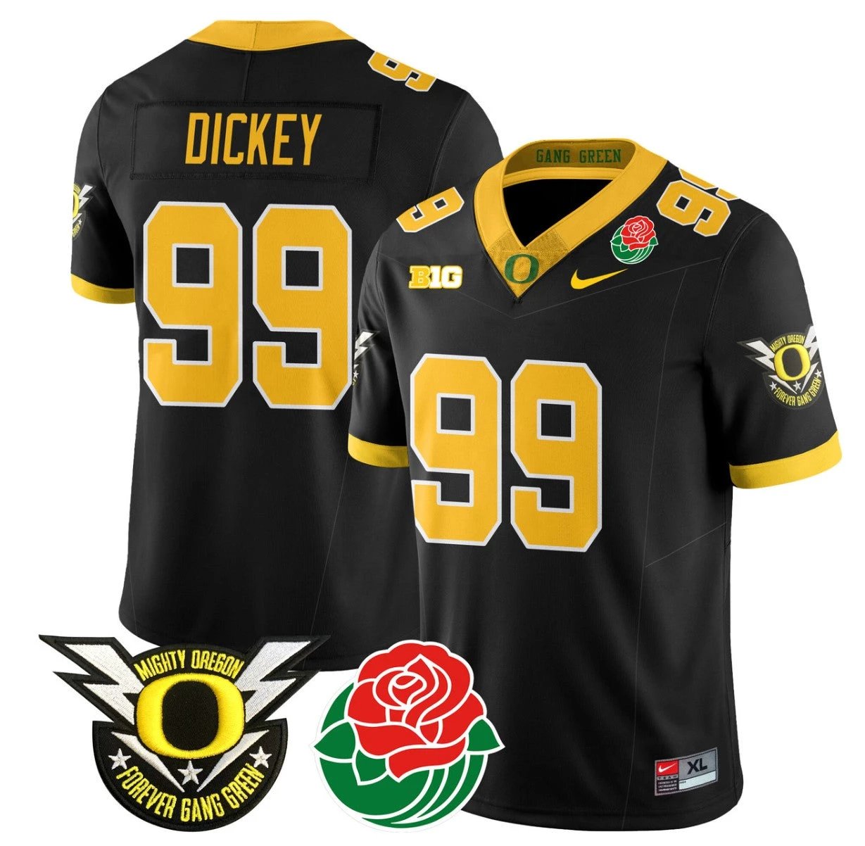 Jurrion Dickey Jersey #99 Oregon Ducks 2024 Mighty Rose Bowl Patch N2 Black by My Store