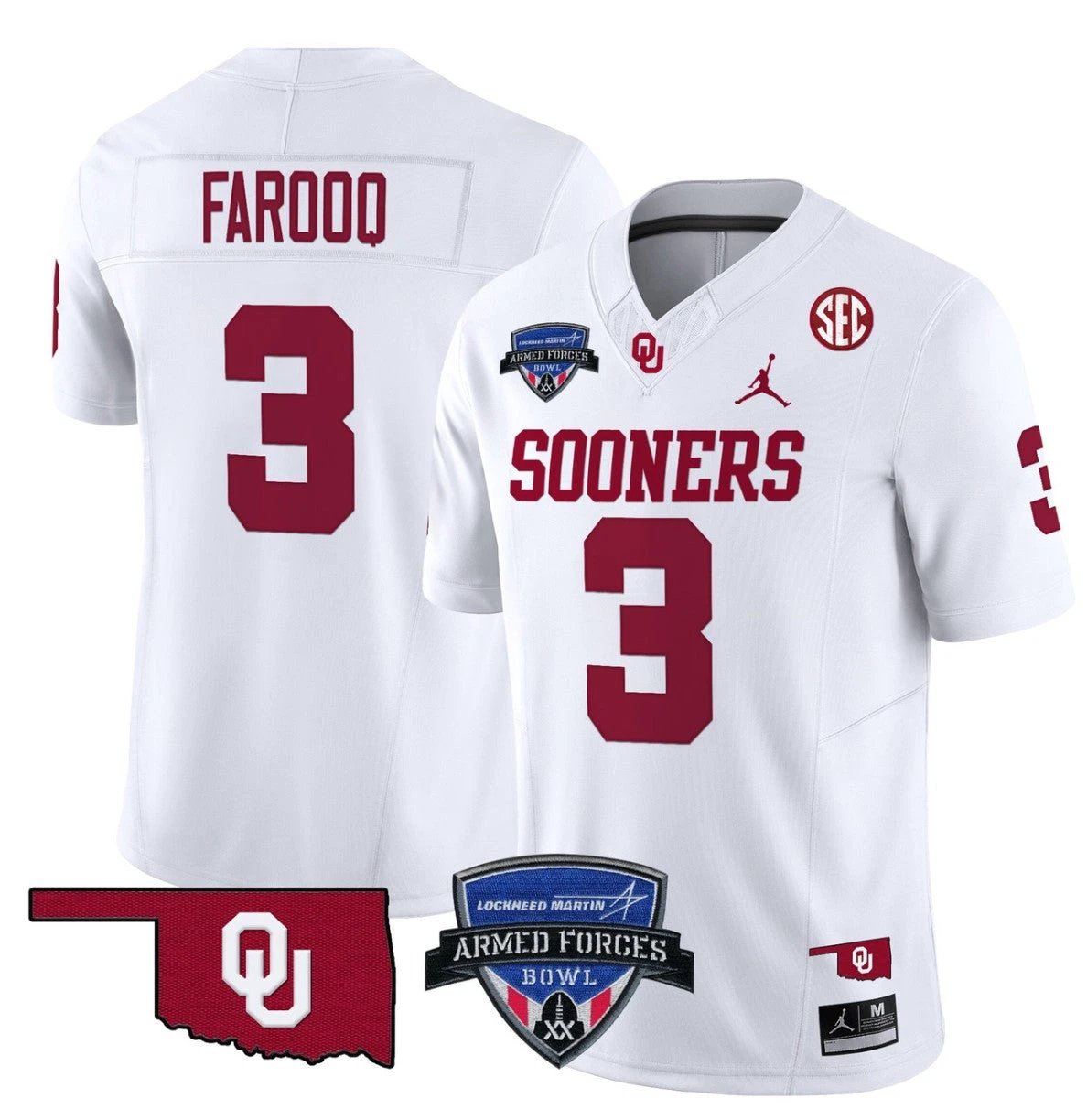 Jalil Farooq Jersey #3 Oklahoma Sooners 2025 Armed Forces Bowl Patch White by My Store