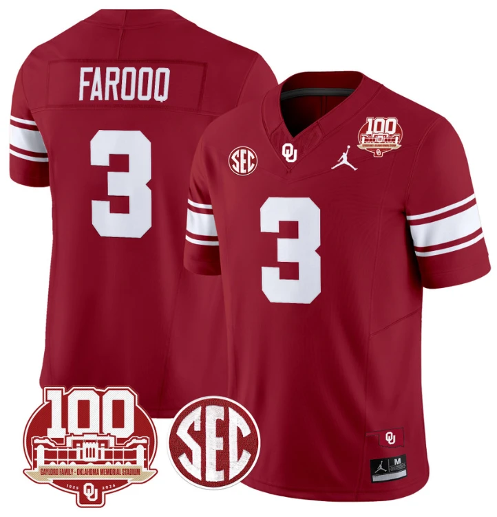 Jalil Farooq Jersey #3 Oklahoma Sooners 100th Anniversary Patch Vapor Limited College Football Stitched Crimson by My Store
