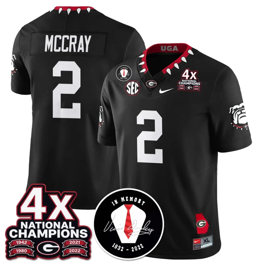 Josh McCray Jersey #2 Georgia Bulldogs 4x-Time National Champions Stitched by My Store NCAA Football Jerseys