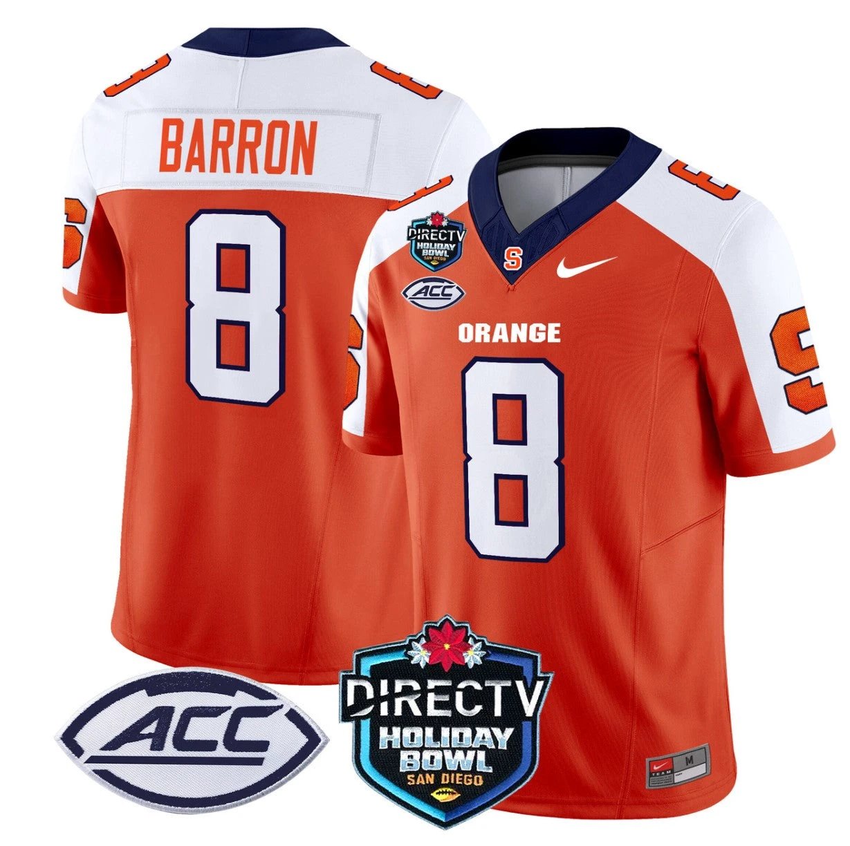 Justin Barron Jersey #8 Syracuse Orange 2025 Holiday Bowl Patch Orange Alternate by My Store