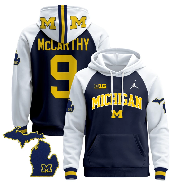 J.J. McCarthy Hoodie #9 Michigan Wolverines 2024 Pullover V2 Maize Alternate by Hoodie Pullover