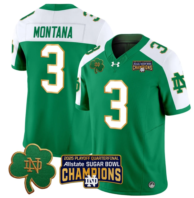 Joe Montana Jersey #3 Notre Dame 2025 Sugar Bowl Champions Green Alternate by My Store
