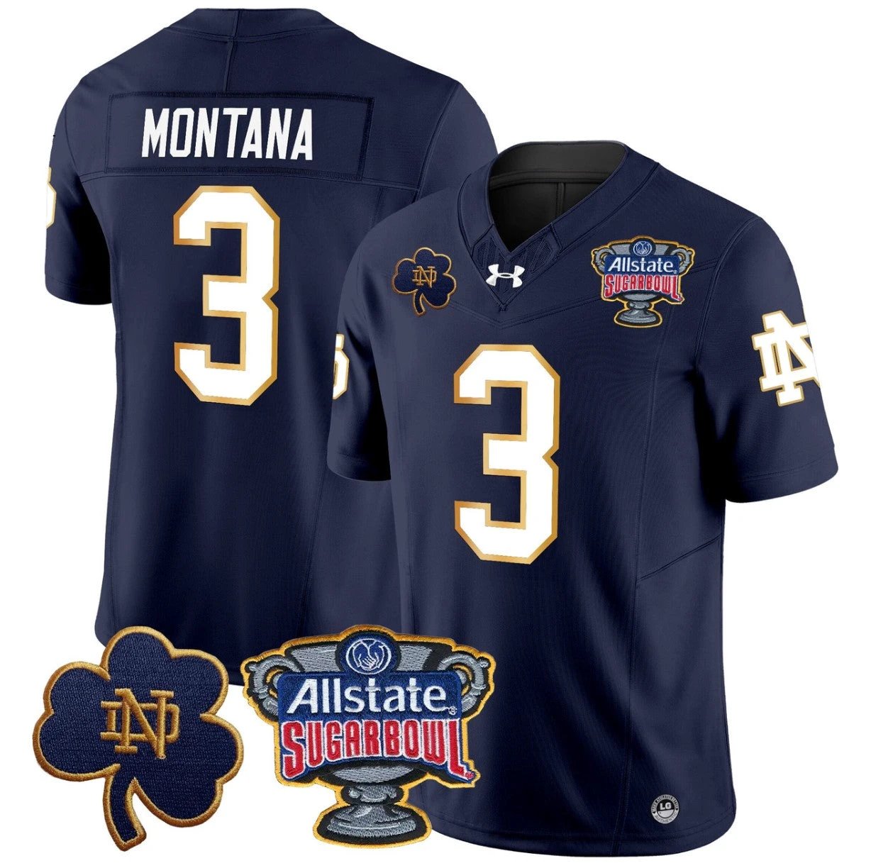 Joe Montana Jersey #3 Notre Dame 2024 Sugar Bowl Patch V2 Stitched Navy by NCAA Football Jersey