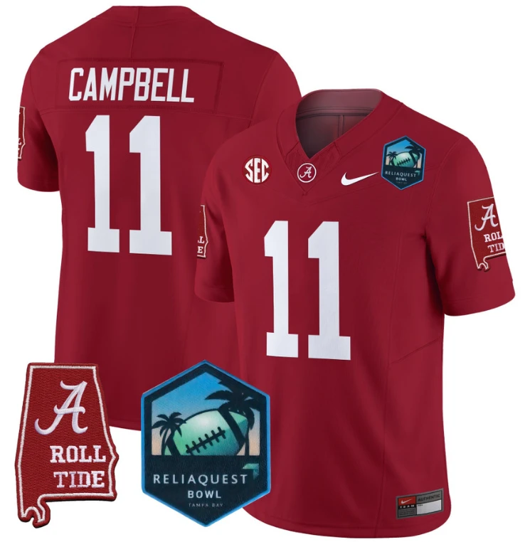 Jihaad Campbell Jersey #11 Alabama Crimson Tide 2025 ReliaQuest Bowl Crimson by My Store