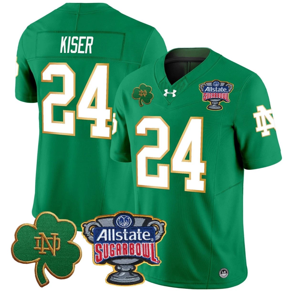 Jack Kiser Jersey #24 Notre Dame 2024 Sugar Bowl Patch V2 Stitched Green by NCAA Football Jersey