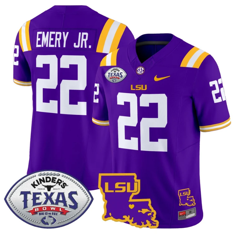 John Emery Jr Jersey #22 LSU Tigers 2024 Texas Bowl Football Stitched Purple by My Store
