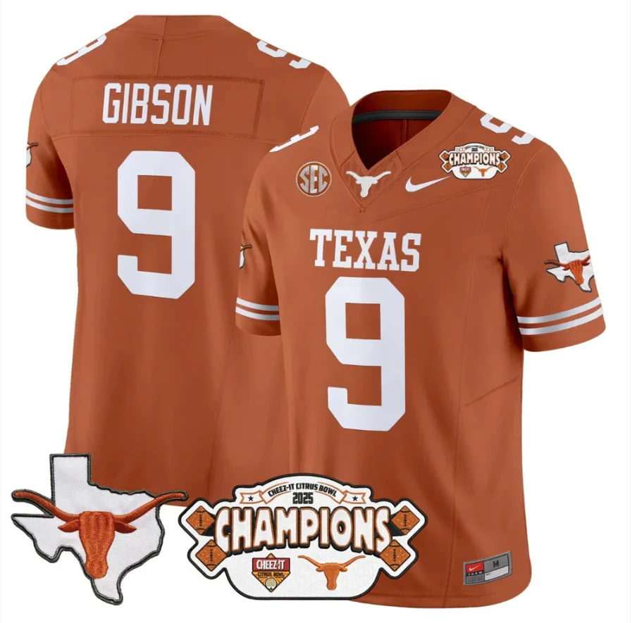 Jerrick Gibson Jersey #9 Texas 2025 State Map Citrus Bowl Champions Stiched Orange by NCAA Football Jersey