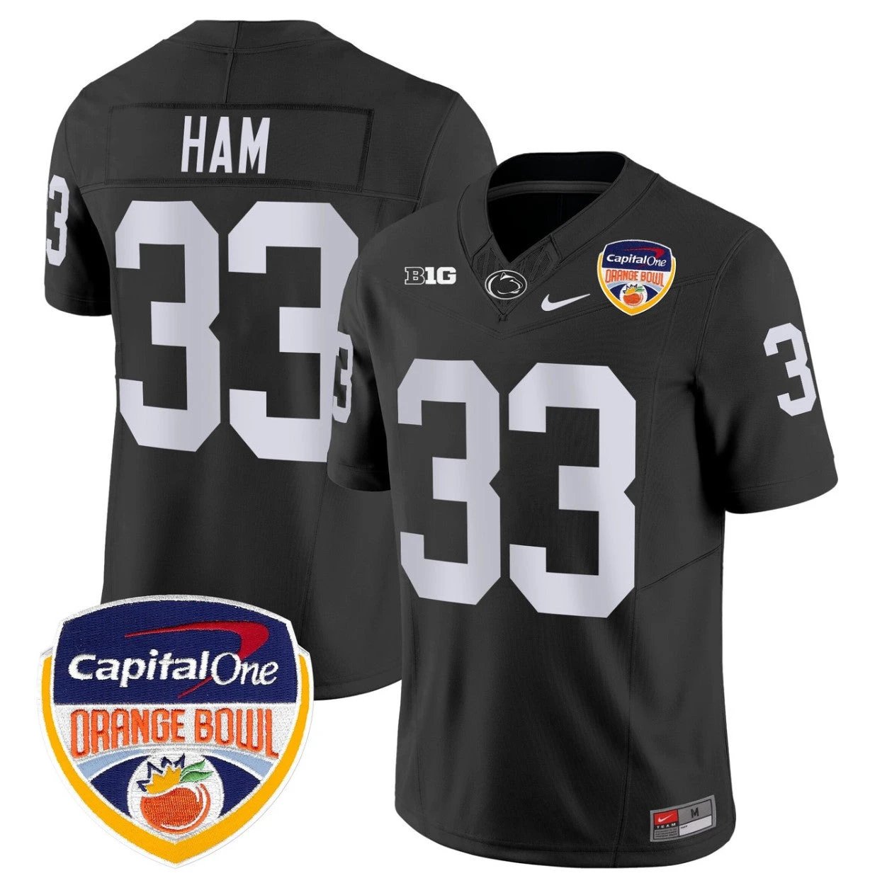 Jack Ham Jersey #33 Penn State Orange Bowl Patch Stitched Black by NCAA Football Jersey