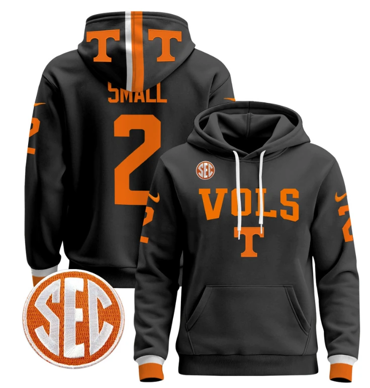 Jabari Small Hoodie #2 Tennessee Vols 2024 Pullover V3 Stitched Black by Hoodie Pullover