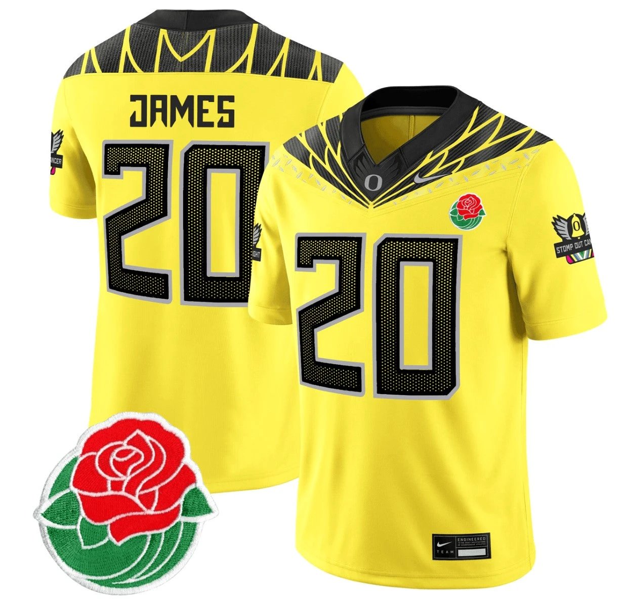 Jordan James Jersey #20 Oregon Ducks Rose Bowl Patch Vapor Football Yellow by My Store