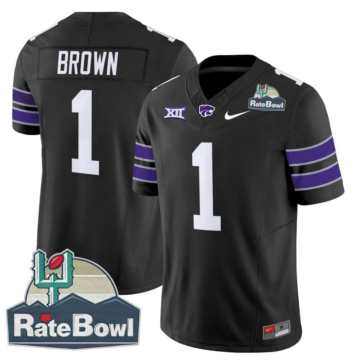 Jayce Brown Jersey #1 Kansas State Wildcats 2025 Rate Bowl Patch Black by My Store