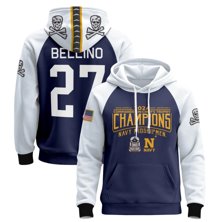 Joe Bellino Hoodie #27 Navy Midshipmen Champions Patch Pullover Gold White by Hoodie Pullover