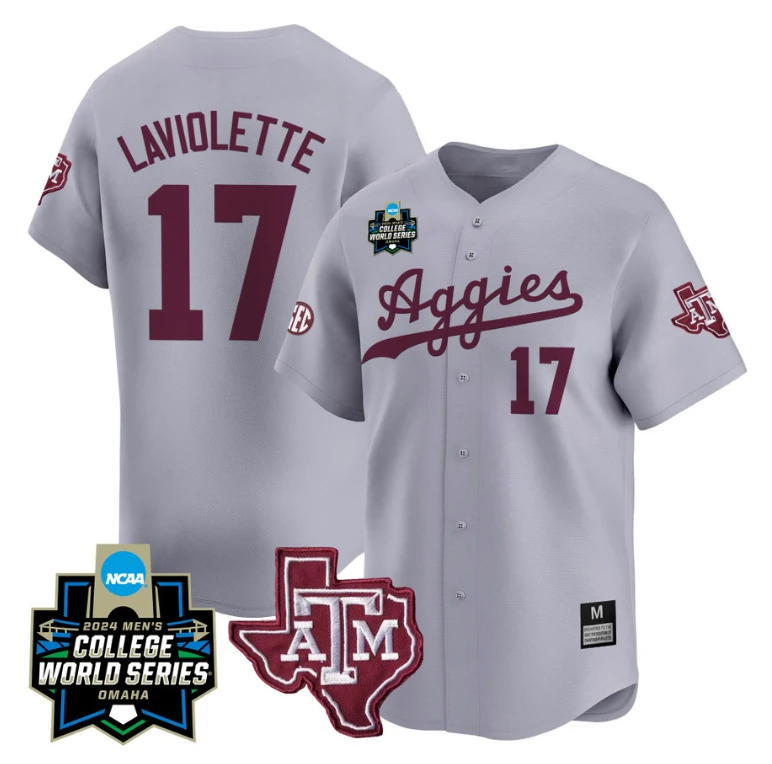 Jace Laviolette Jersey #17 Texas AM Aggies 2024 College World Series Vapor Premier Limited NCAA Baseball Stitched Gray by My Store