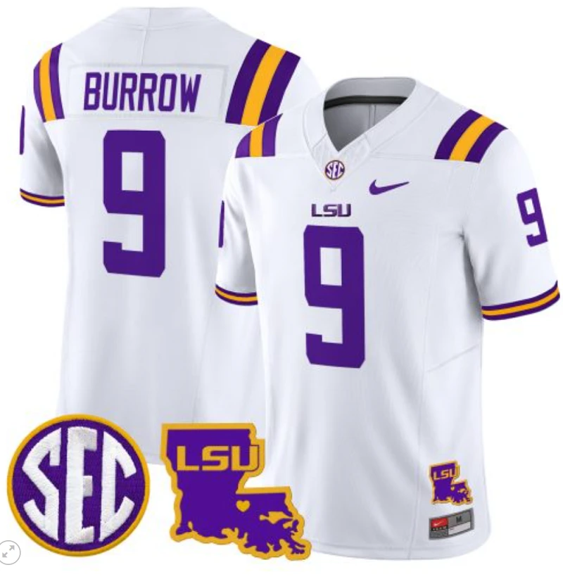 Joe Burrow Jersey #9 LSU Tigers 2024 Louisiana Patch Vapor Limited College Football Stitched White by My Store