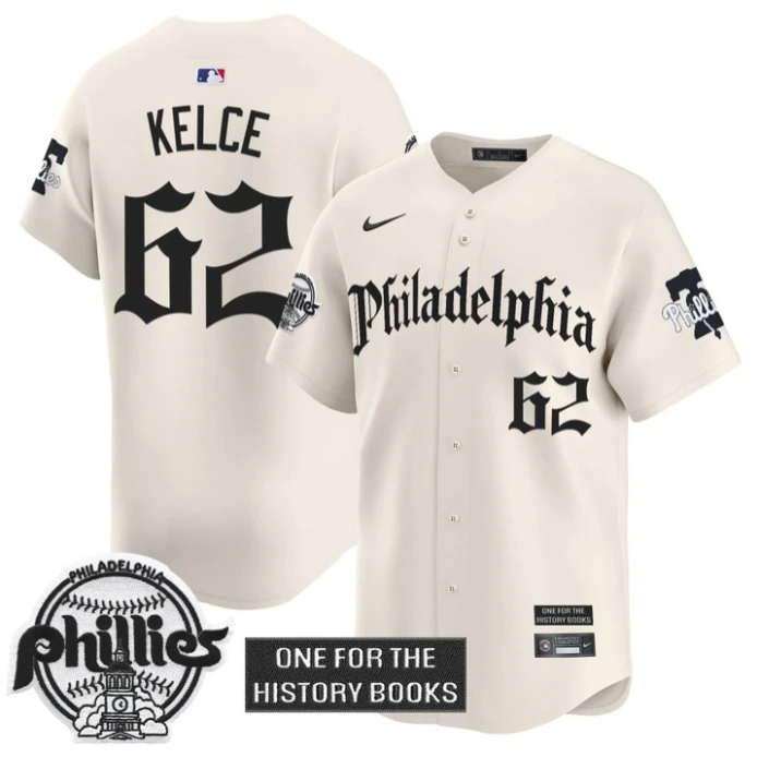 Jason Kelce Jersey #62 Phillies Retro Newspaper Edition Vapor Premier Limited Stitched Cream by My Store