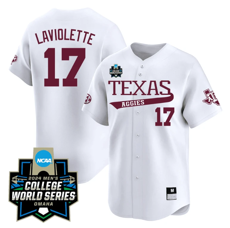 Jace Laviolette Jersey #17 Texas AM Aggies 2024 College World Series Vapor Premier Limited NCAA Baseball Stitched White by My Store