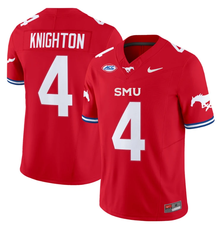 Jaylan Knighton Jersey #4 SMU Mustangs Icy College Football Vapor Limited Red by My Store