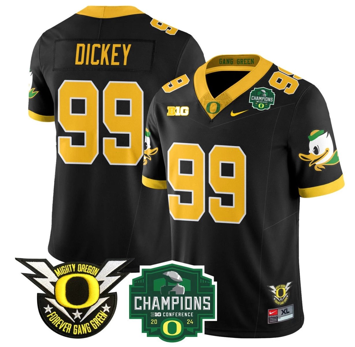 Jurrion Dickey Jersey #99 Oregon Ducks 2024 Big Ten Champions Football Black by My Store