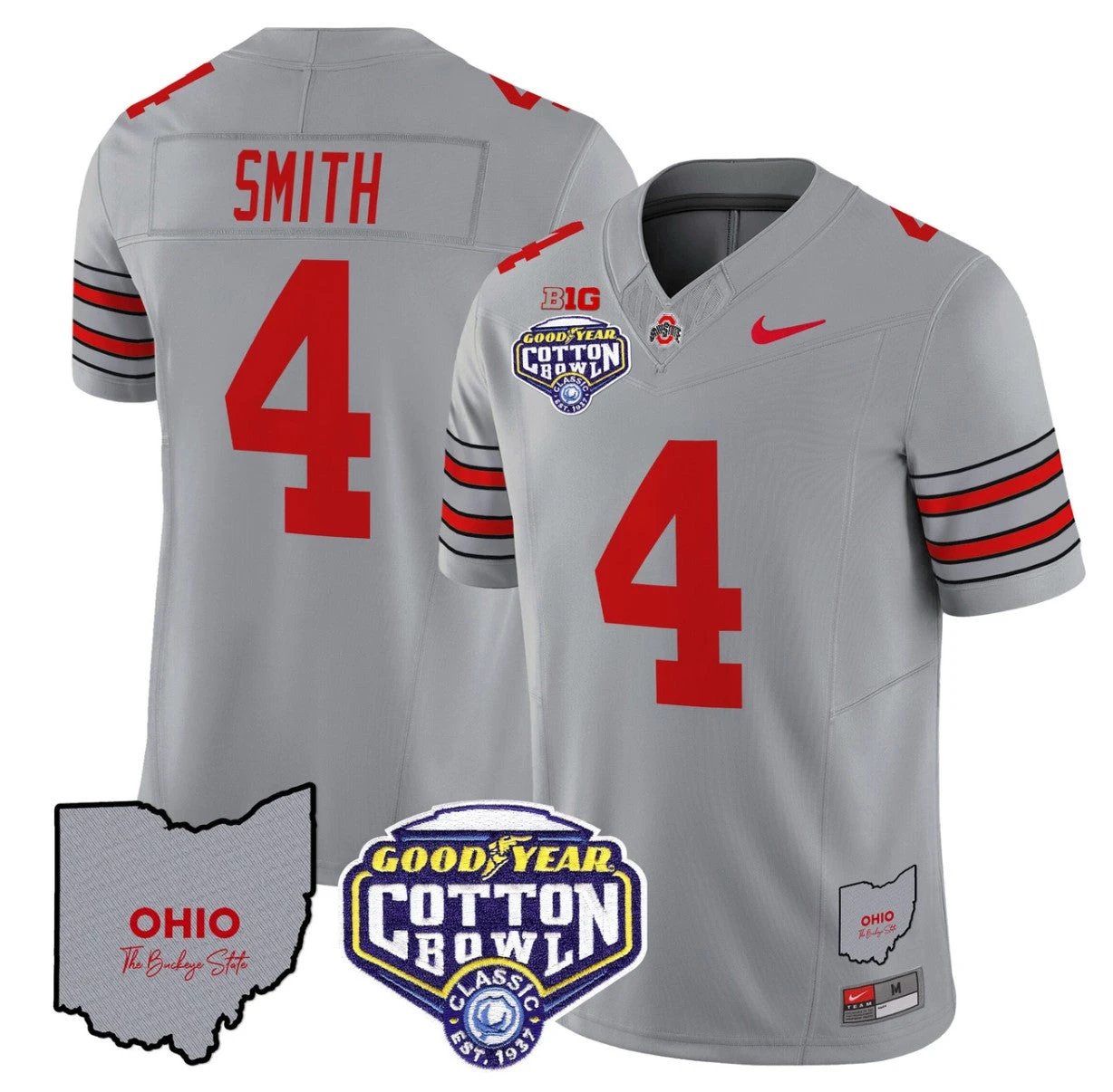Jeremiah Smith Jersey #4 Ohio State Buckeyes Cotton Bowl Patch Stitched Gray by NCAA Football Jersey