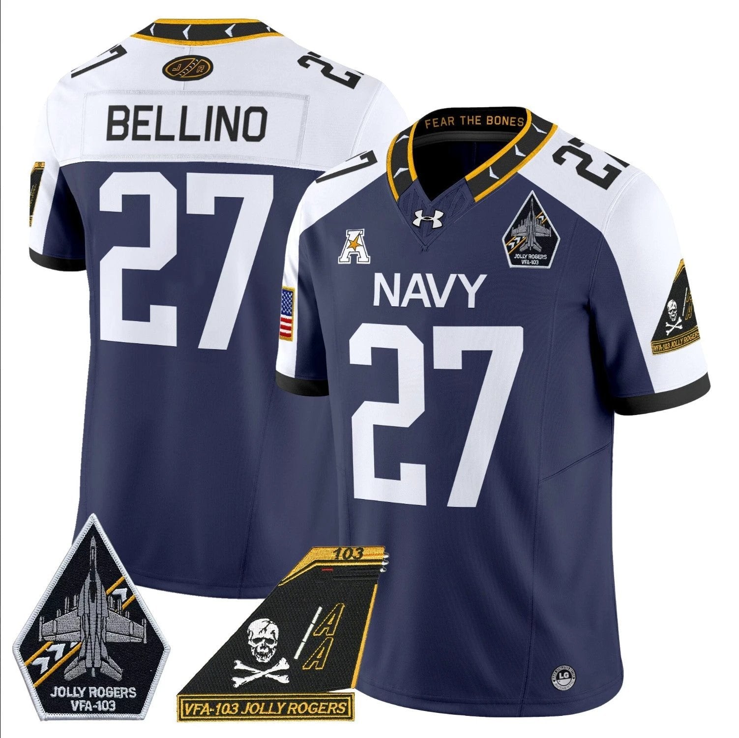Joe Bellino Jersey #27 Navy Midshipmen 2024 Jolly Rogers Patch Navy Alternate by My Store