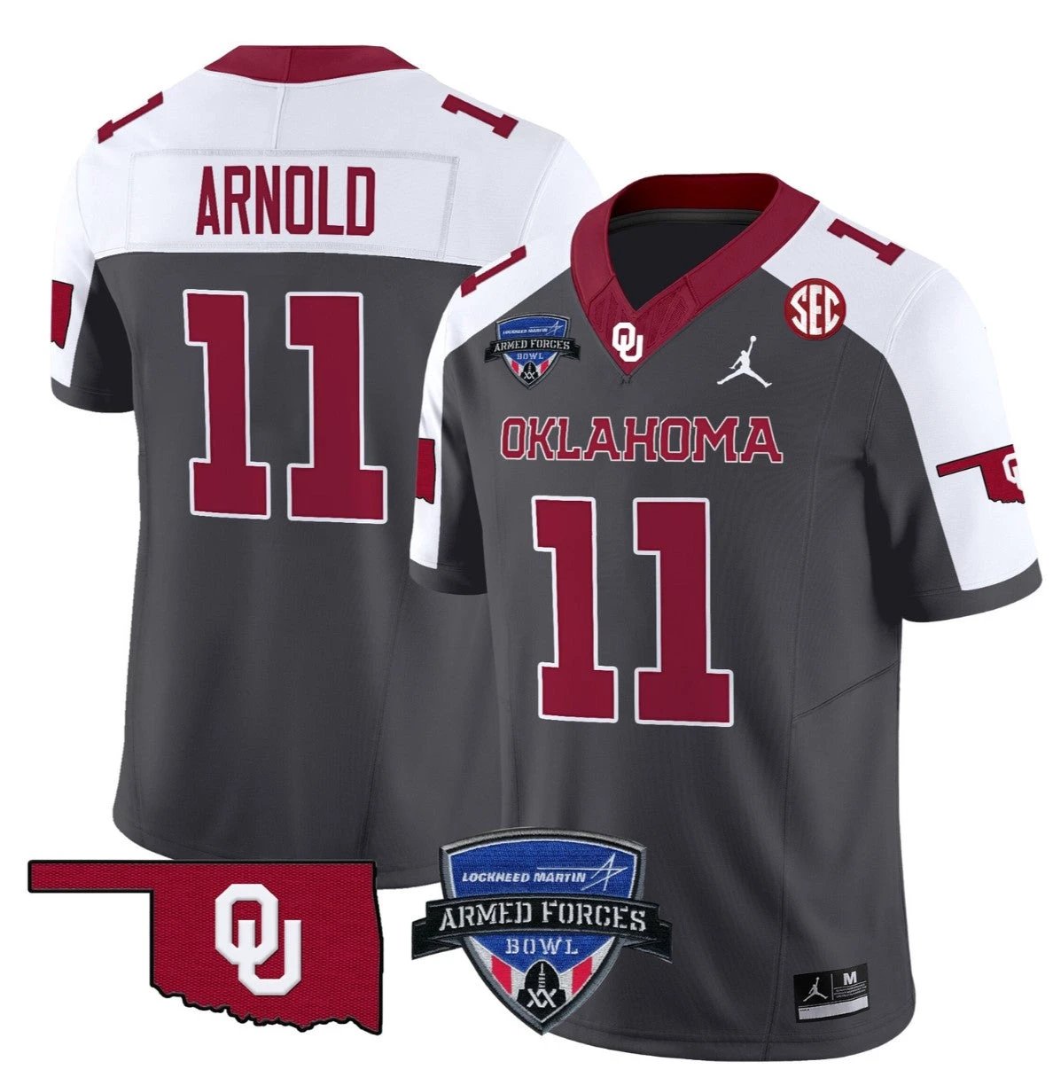 Jackson Arnold Jersey #11 Oklahoma Sooners 2025 Armed Forces Bowl Patch Special by My Store