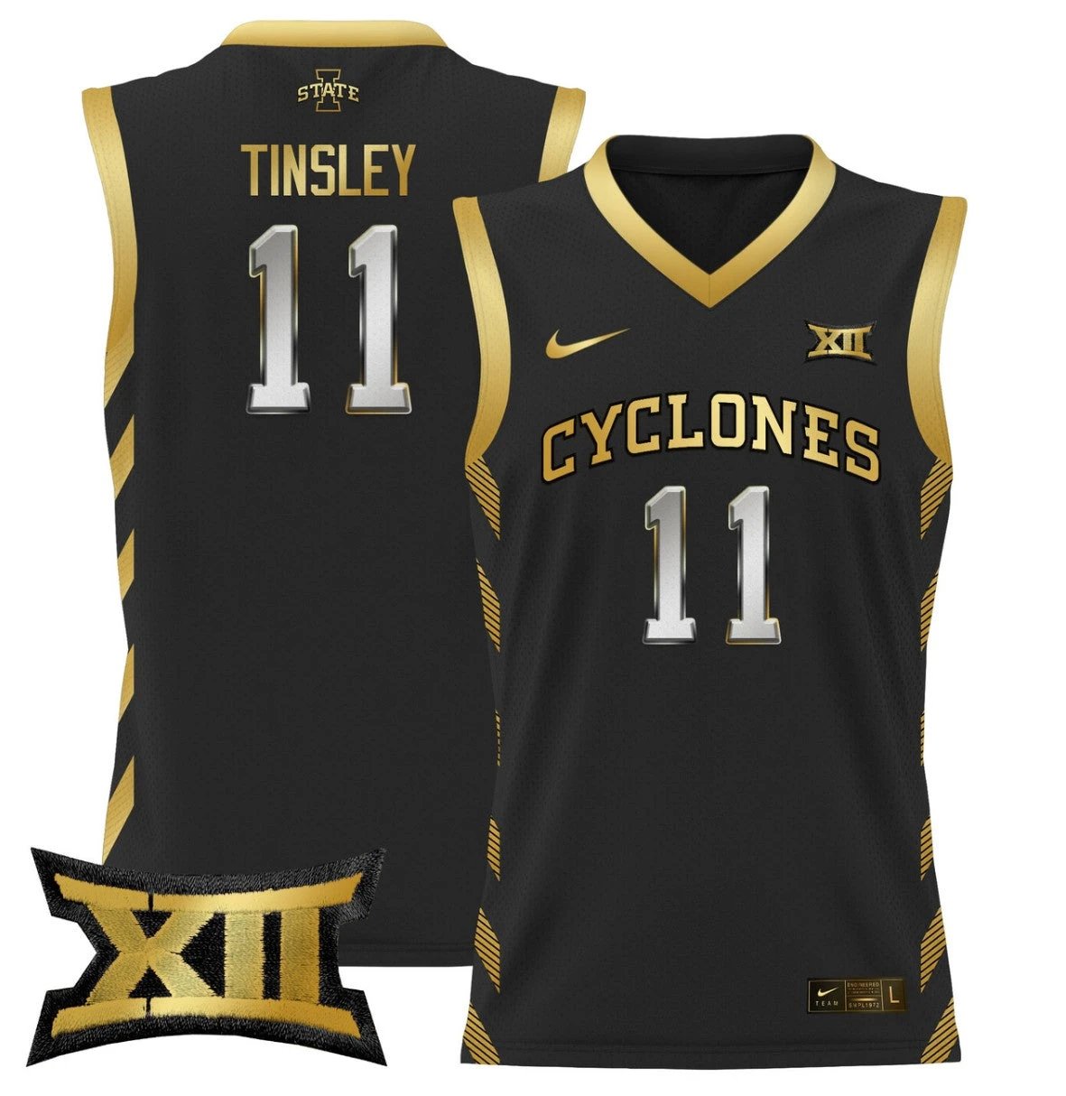 Jamaal Tinsley Jersey #11 Iowa State 2024 Lightweight Basketball Black Gold by My store basketball