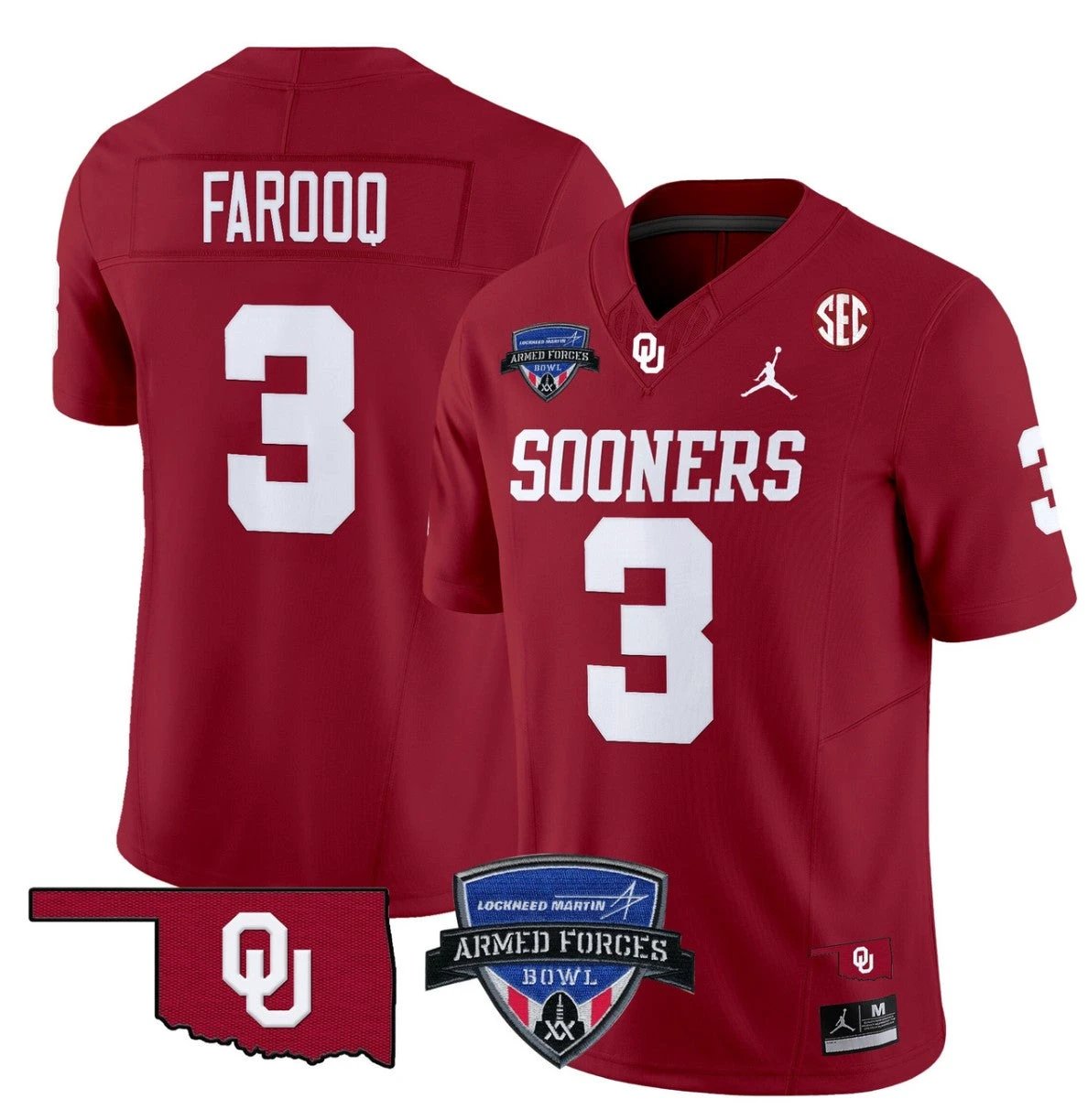 Jalil Farooq Jersey #3 Oklahoma Sooners 2025 Armed Forces Bowl Patch Red by My Store