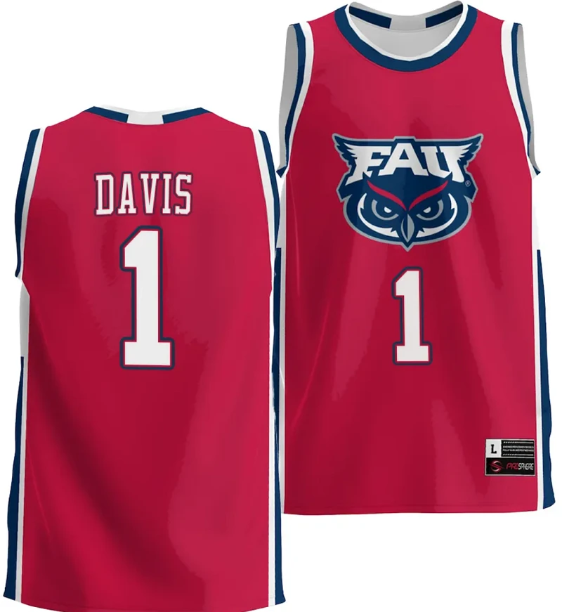 Johnell Davis Jersey #1 FAU Owls NIL College Basketball Lightweight Red by My store basketball