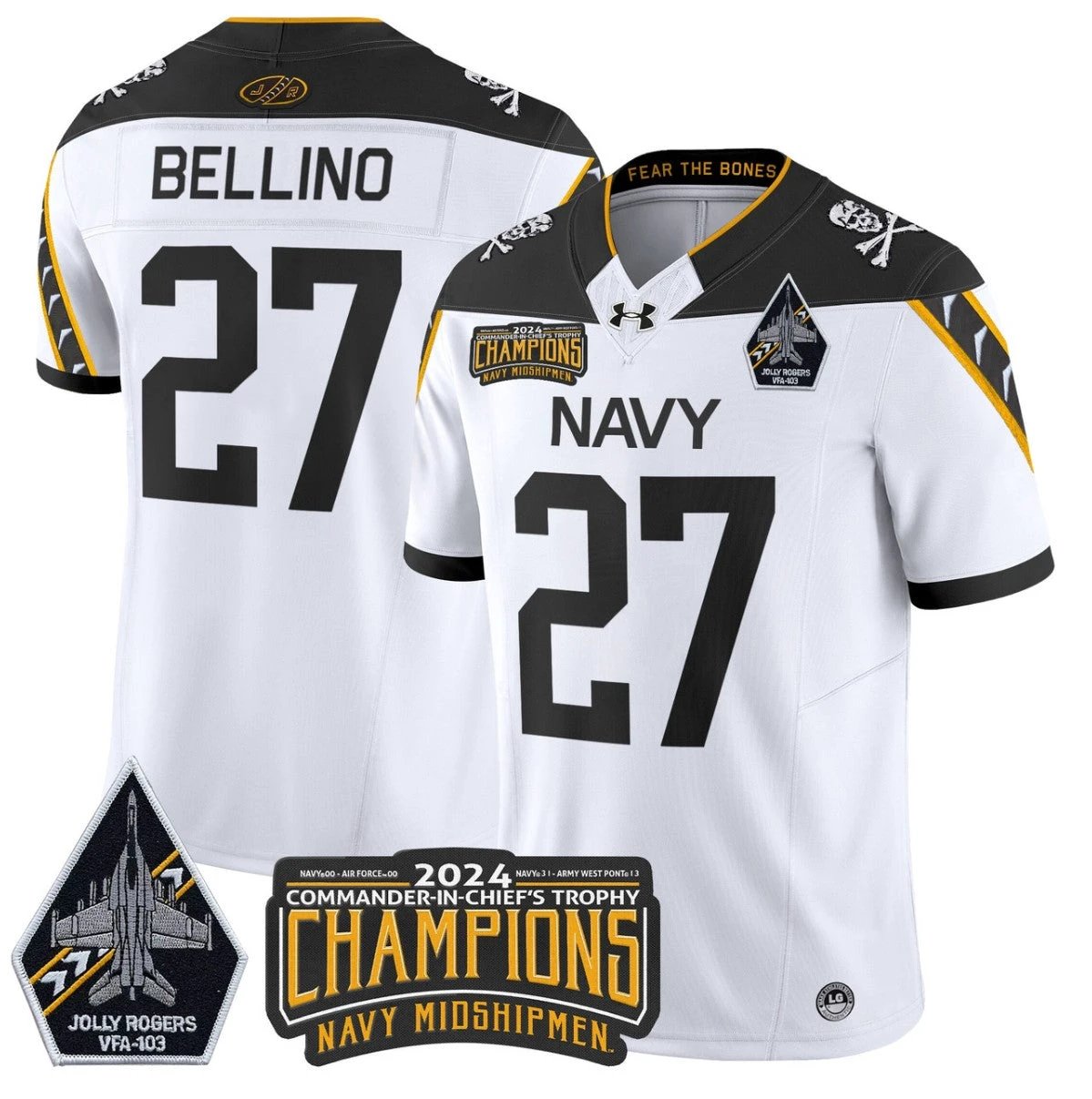 Joe Bellino Jersey #27 Navy Midshipmen Commander-in-chief's Trophy White by NCAA Football Jersey