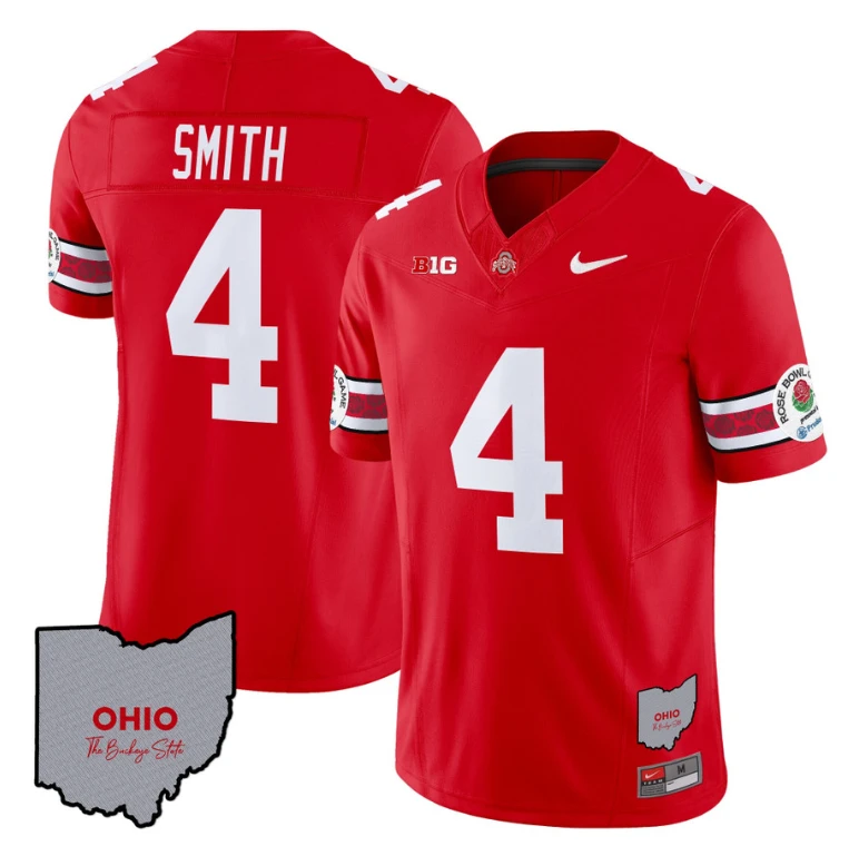 Jeremiah Smith Jersey #4 Ohio State Rose Bowl Patch Football V3 Stitched Red by NCAA Football Jersey