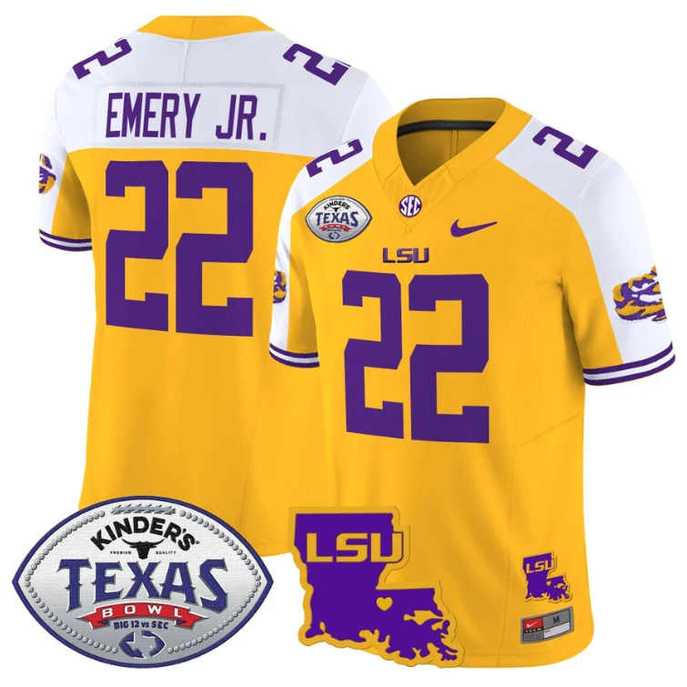 John Emery Jr Jersey #22 LSU Tigers 2024 Texas Bowl Football Gold Alternate by My Store