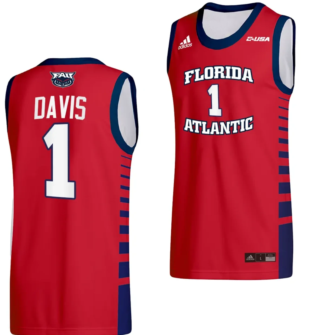 Johnell Davis Jersey #1 FAU Owls College Basketball Replica Red by My store basketball
