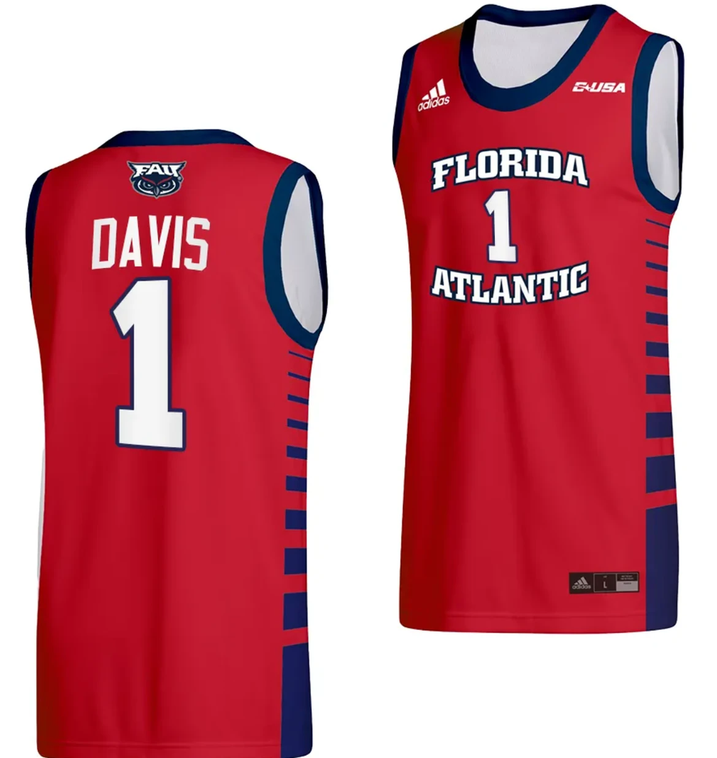 Johnell Davis Jersey #1 FAU Owls College Basketball Replica Red by My store basketball